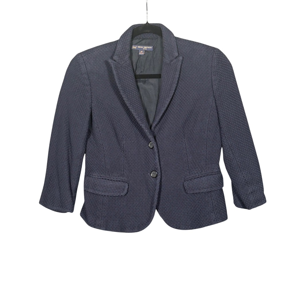 Brooks Brothers 346 Womens Navy Blue Basketweave Blazer Jacket Petite 4P